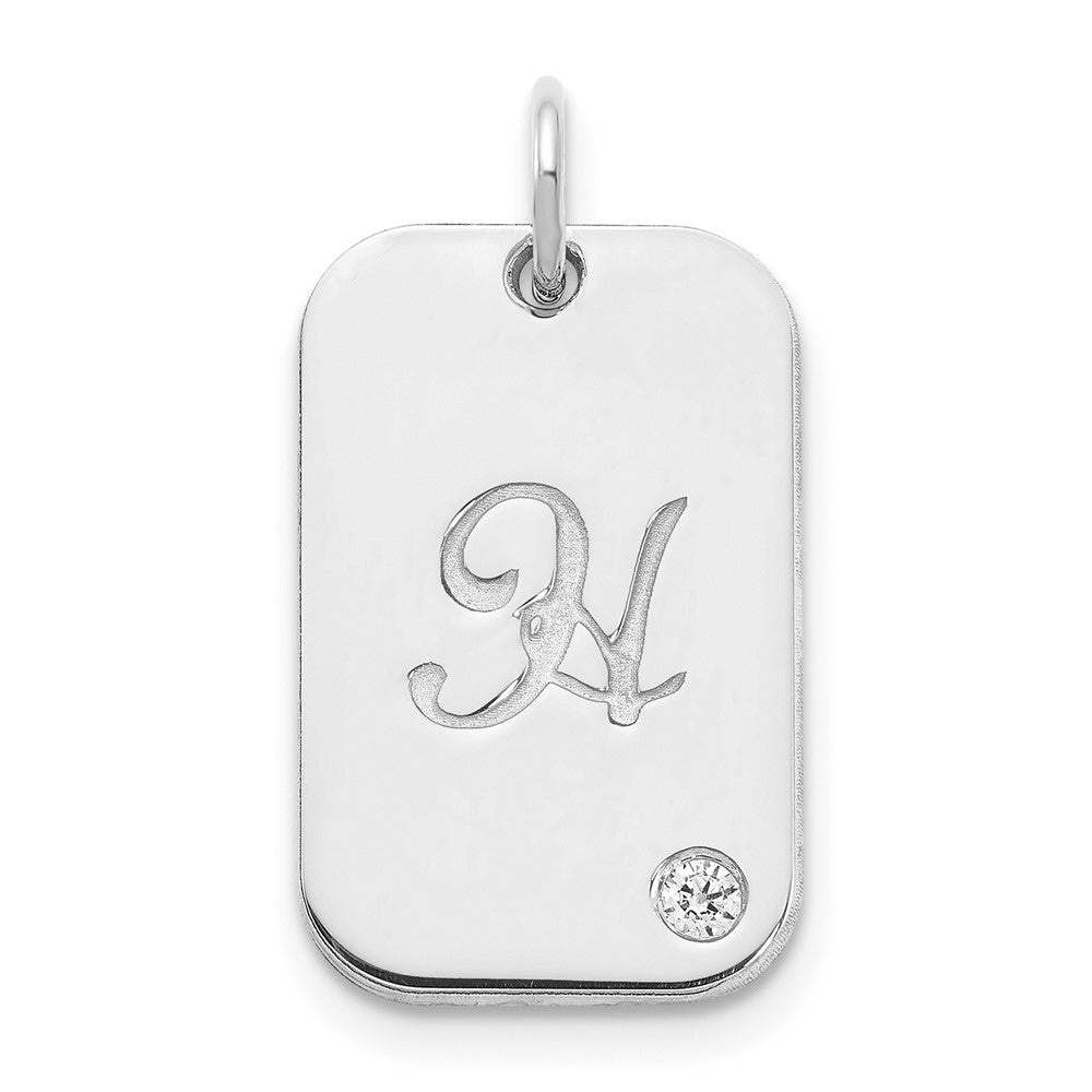 10K White Gold Dog Tag with diamond Charm