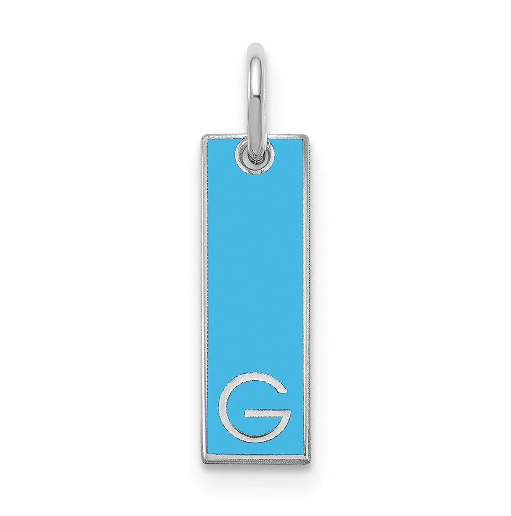 Sterling Silver Rhodium plated Small Enameled Initial Bar Charm