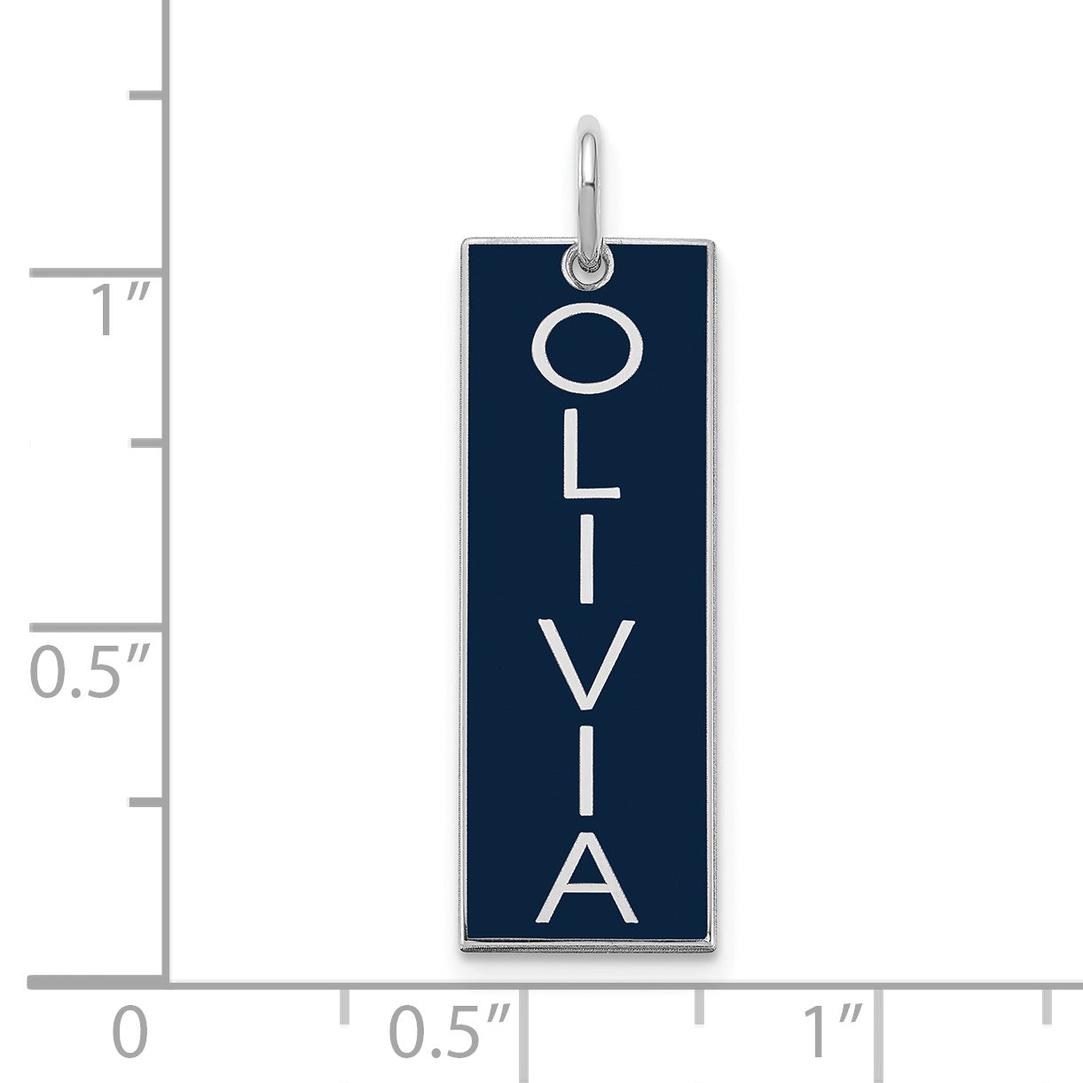 Sterling Silver Rhodium plated Large Enameled Name Bar Charm