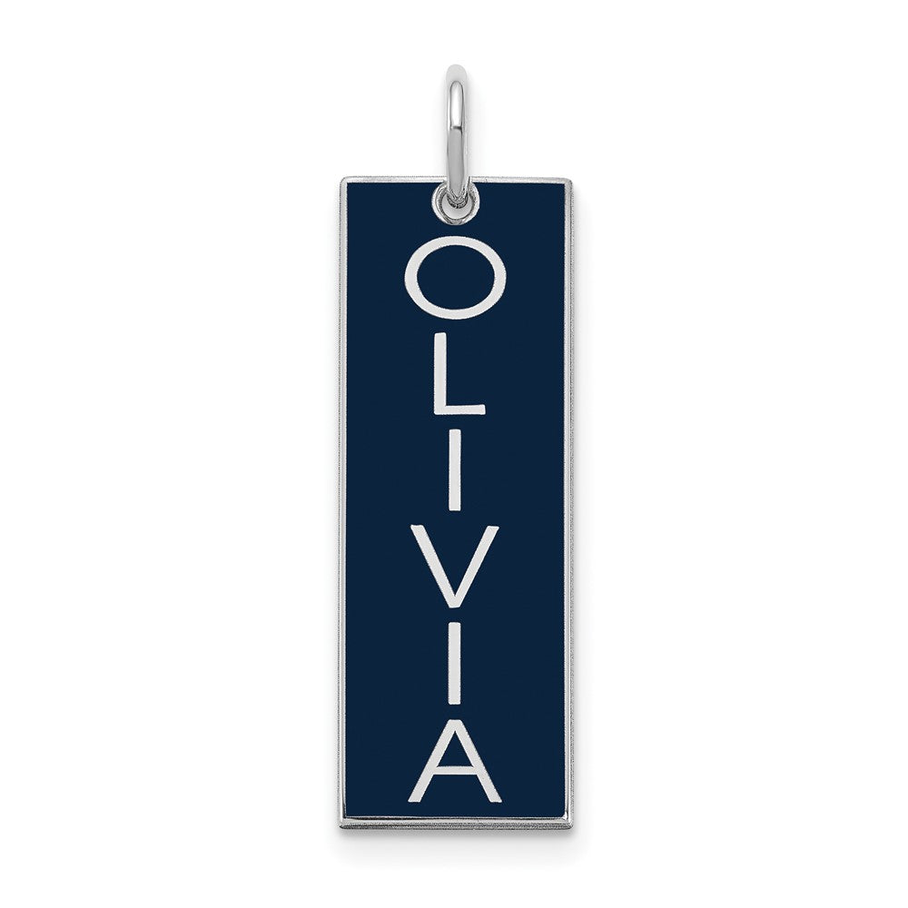 Sterling Silver Rhodium plated Large Enameled Name Bar Charm