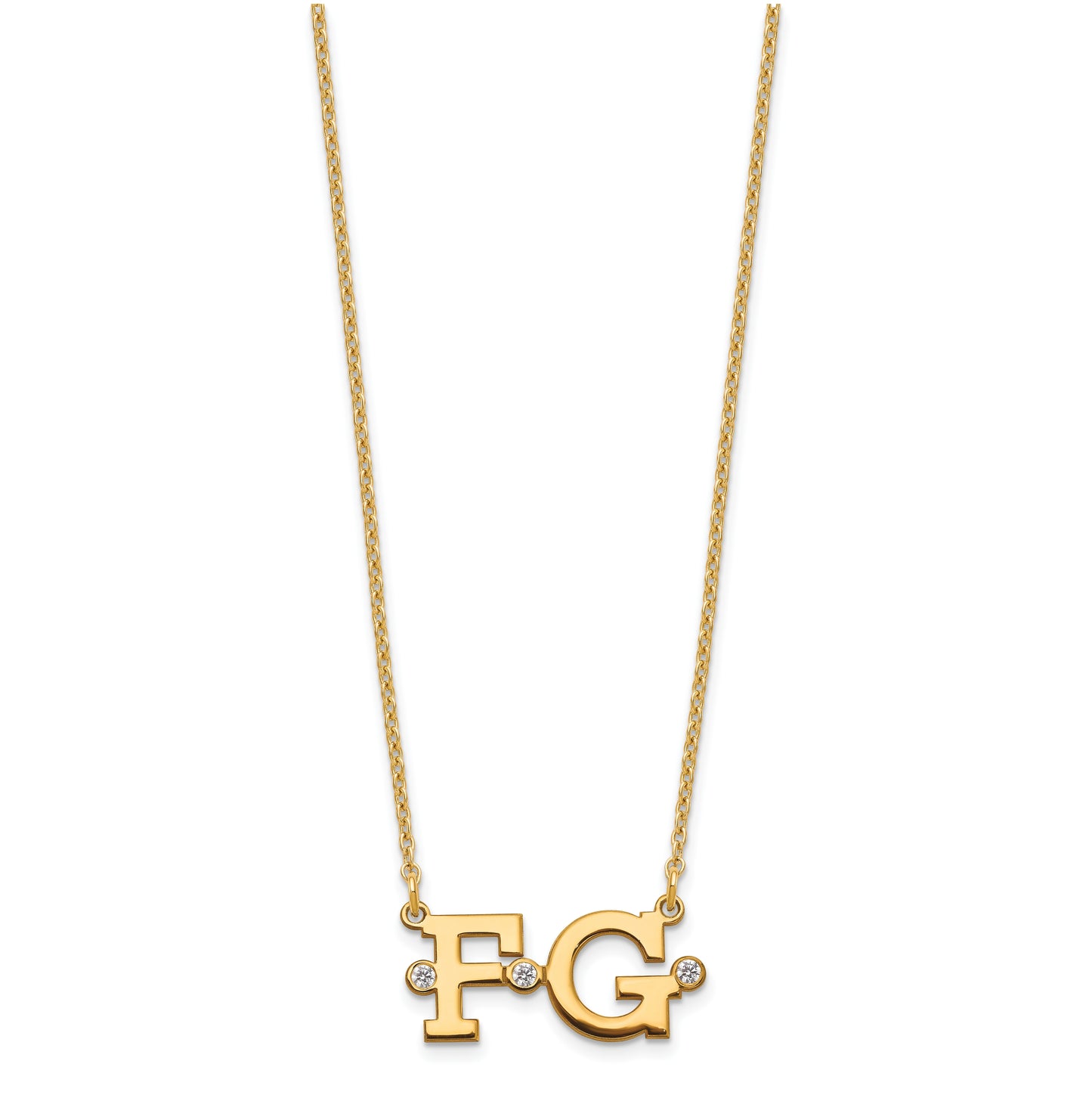 Sterling Silver Gold Plated Double Initial with Diamonds Necklace