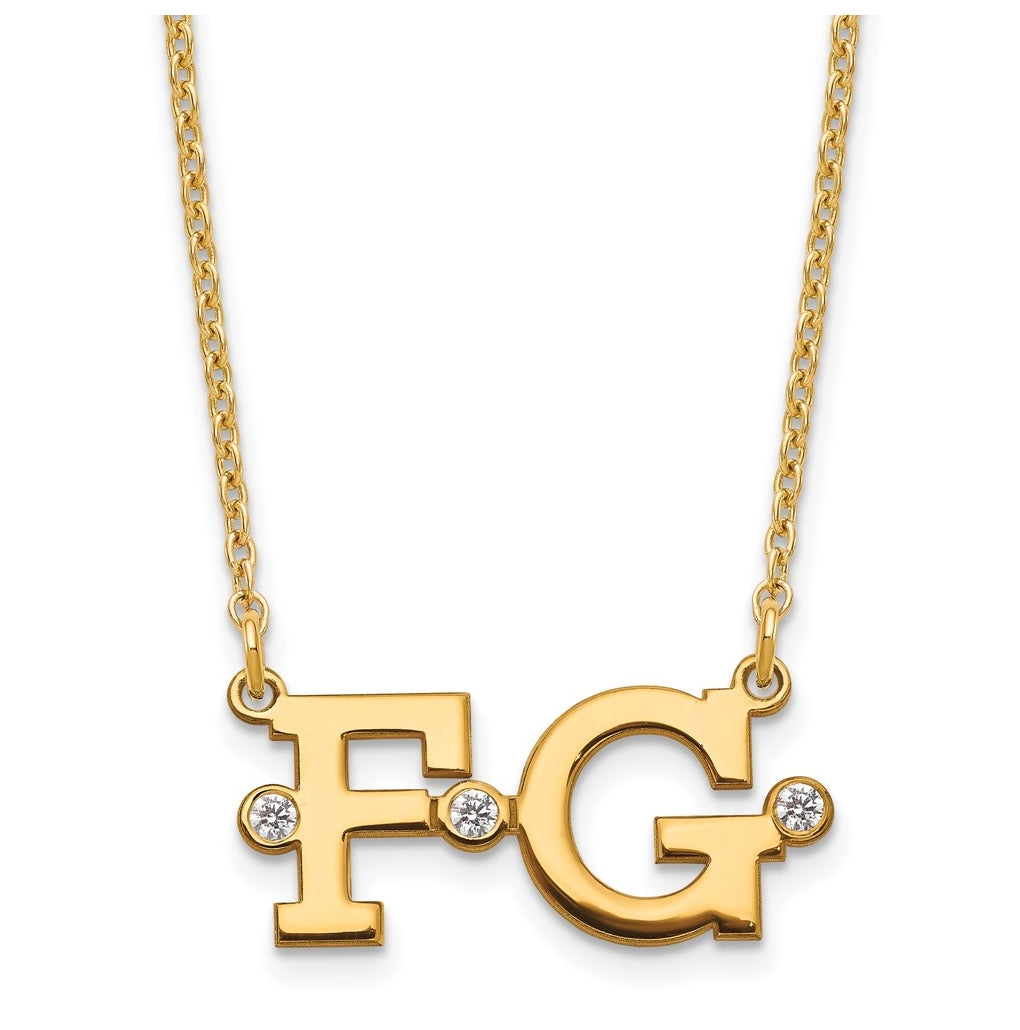 Sterling Silver Gold Plated Double Initial with Diamonds Necklace