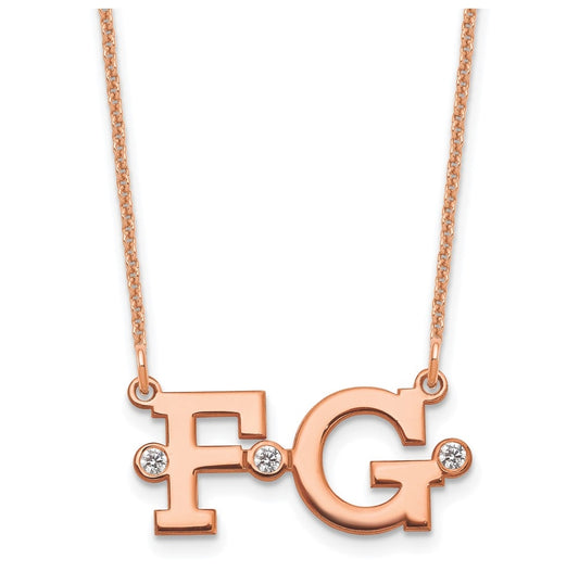 14K Rose Gold Polished 2 Initial Diamond Necklace