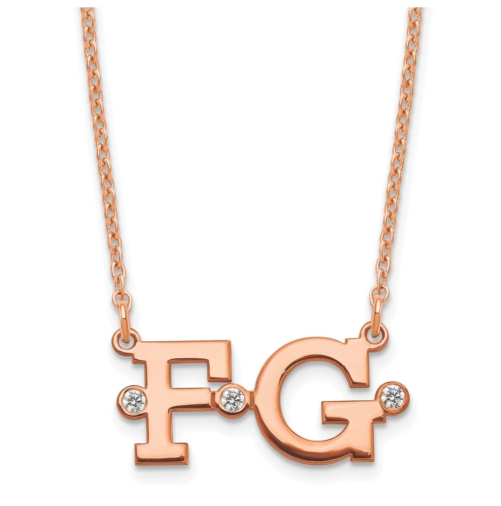 Sterling Silver Rose Gold plated Double Initial with Diamonds Necklace