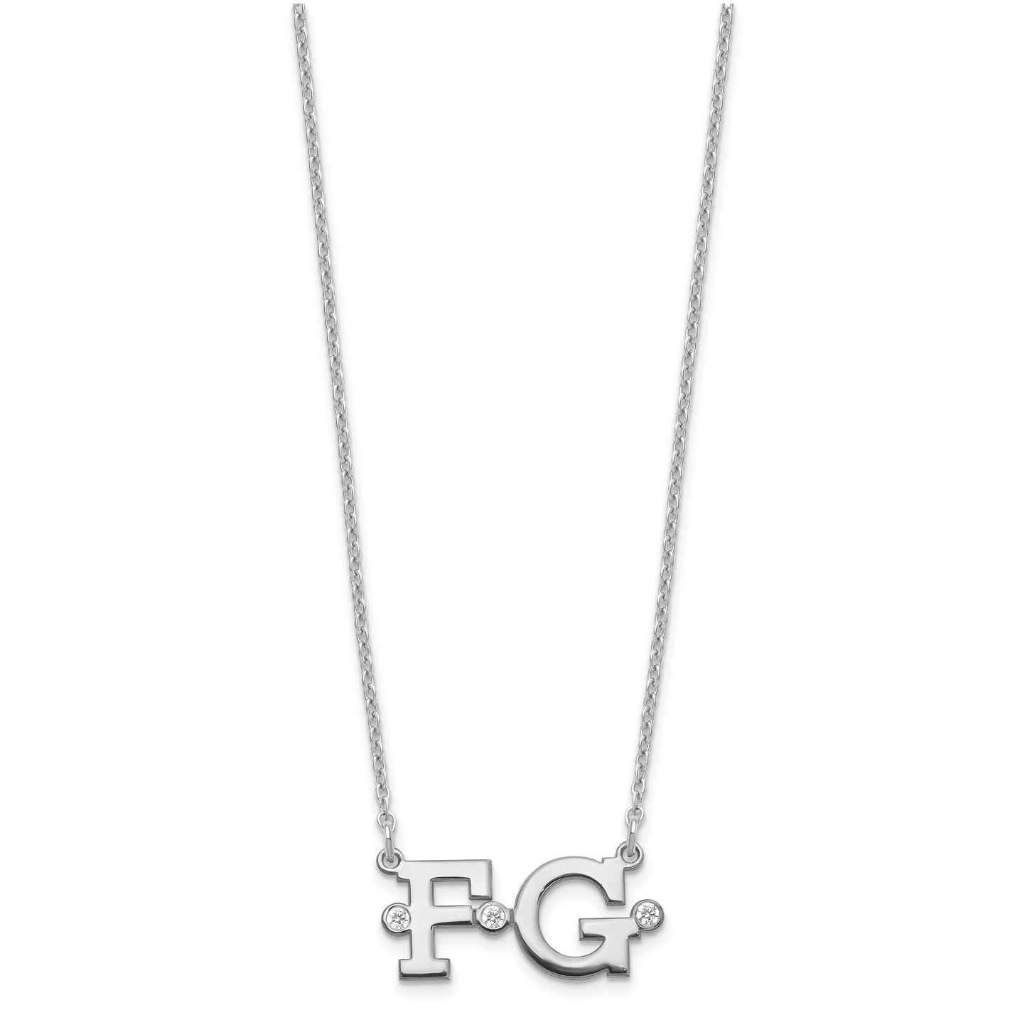 Sterling Silver Rhodium plated Double Initial with Diamonds Necklace
