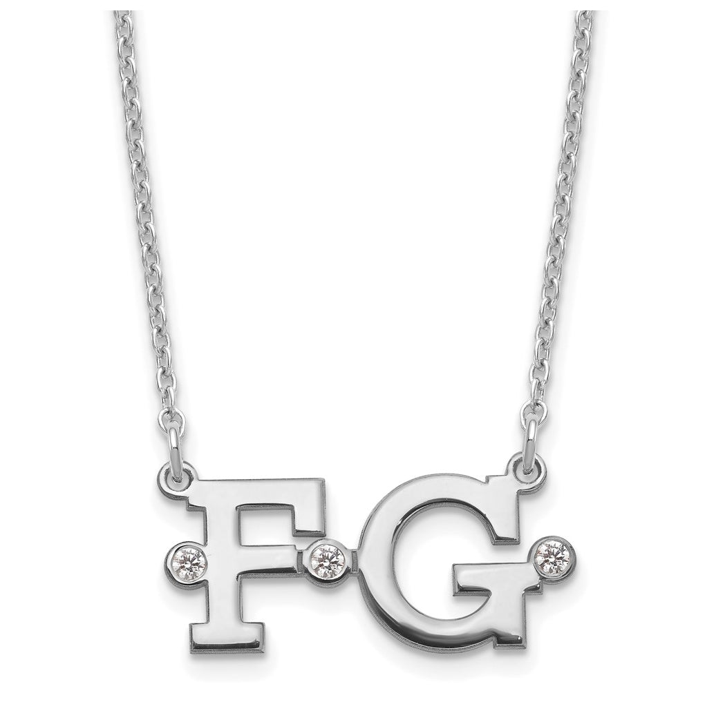 Sterling Silver Rhodium plated Double Initial with Diamonds Necklace