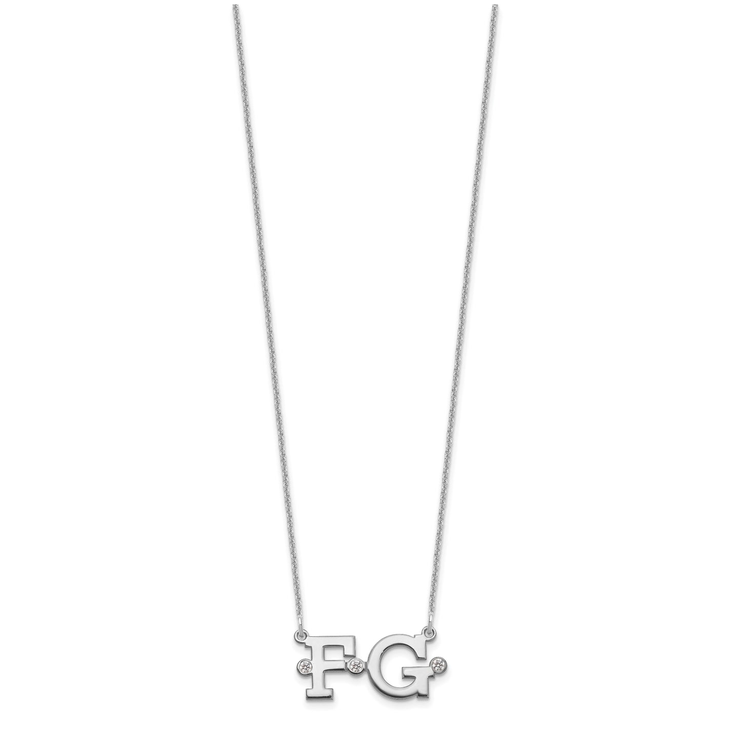 14K White Gold Double Initial with Diamonds Necklace
