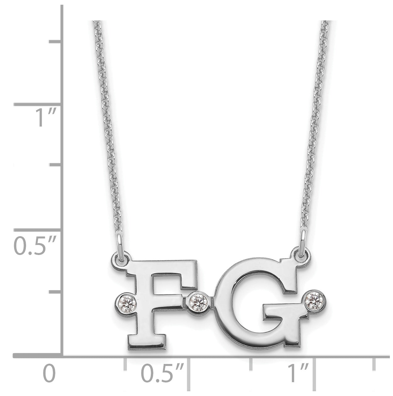 14K White Gold Double Initial with Diamonds Necklace
