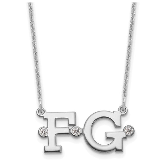 14K White Gold Double Initial with Diamonds Necklace