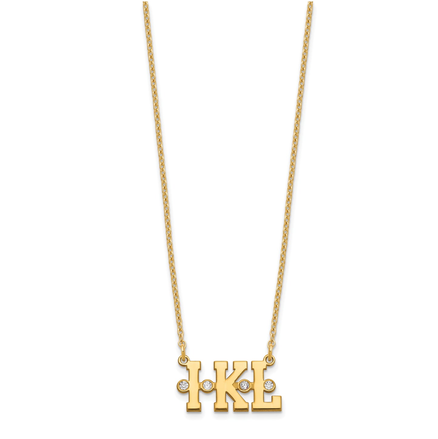 Sterling Silver Gold Plated Triple Initial with Diamond Necklace