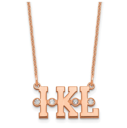 14K Rose Gold Polished 3 Initial Diamond Necklace