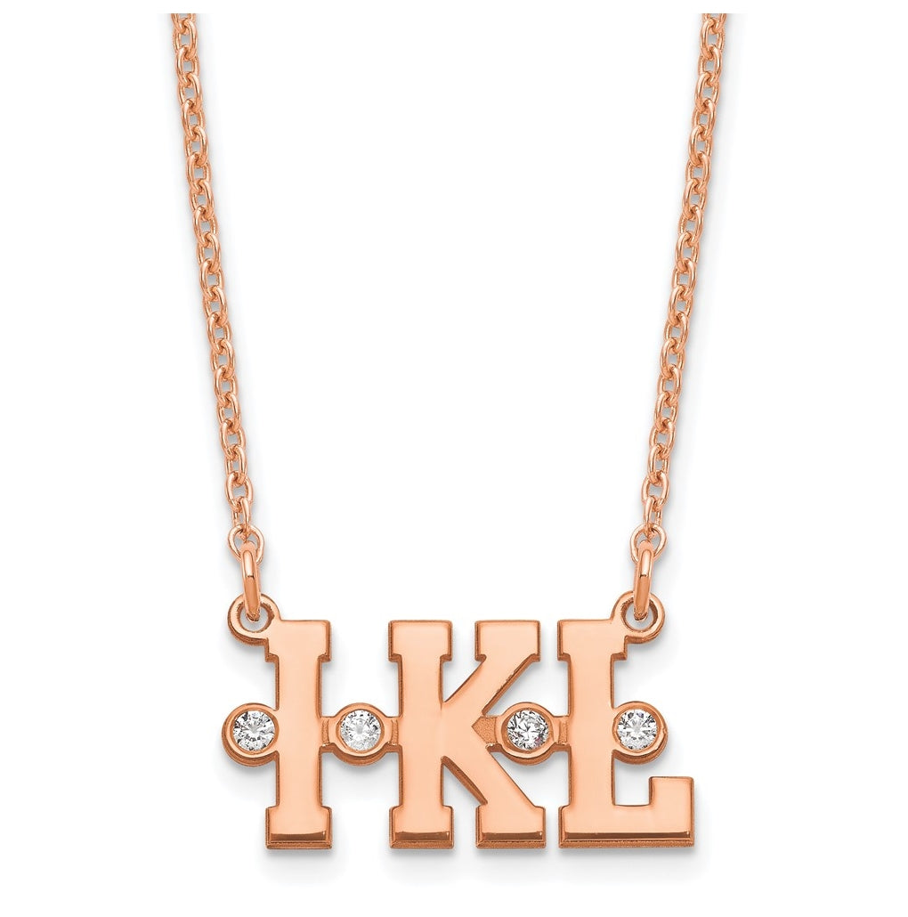 Sterling Silver Rose Gold plated Triple Initial with Diamond Necklace