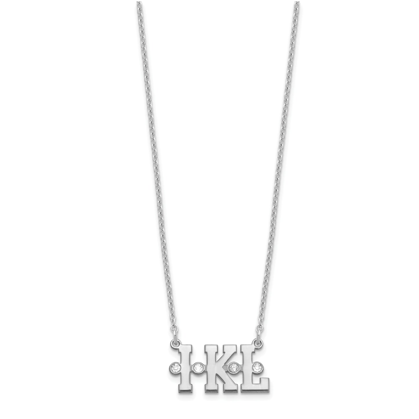 Sterling Silver Rhodium plated Triple Initial with Diamond Necklace