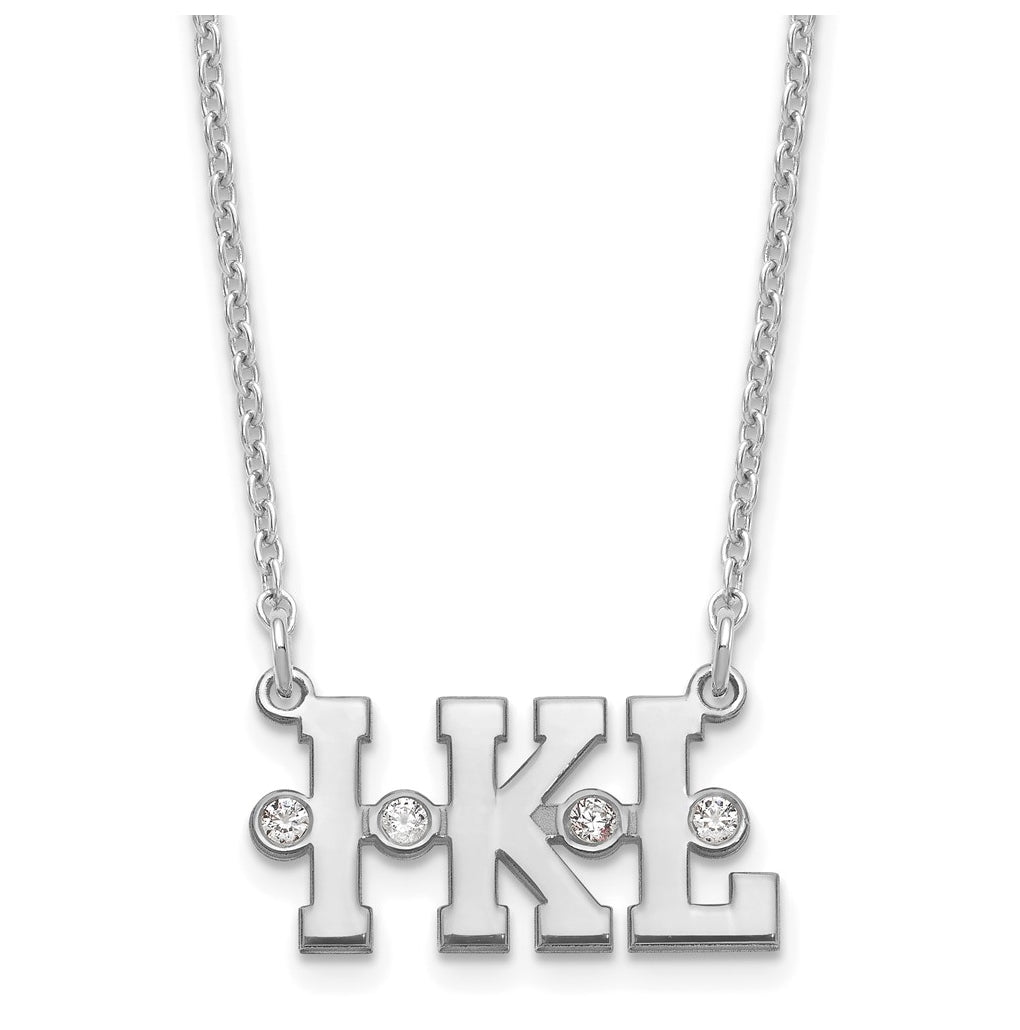 Sterling Silver Rhodium plated Triple Initial with Diamond Necklace