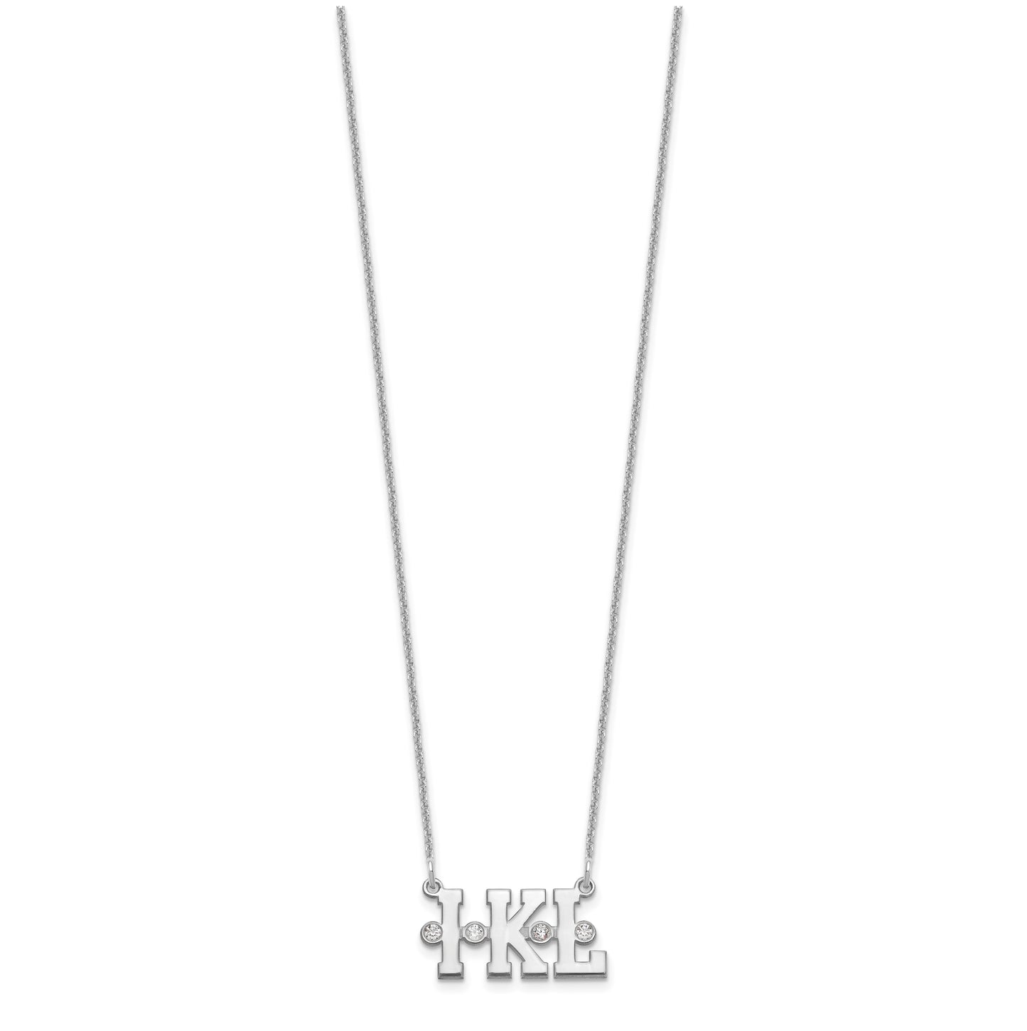 14K White Gold Triple Initial with Diamonds Necklace