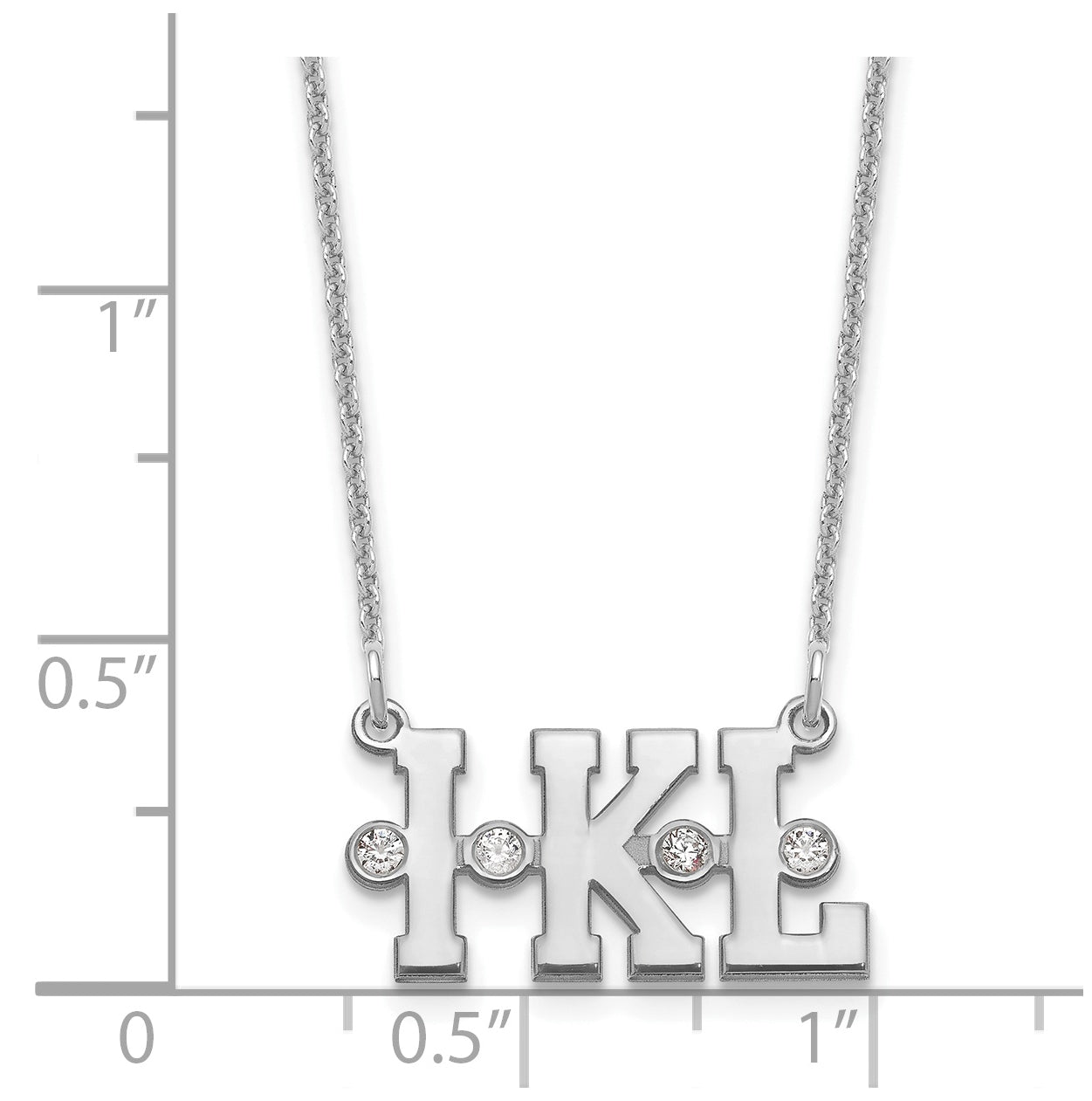 14K White Gold Triple Initial with Diamonds Necklace