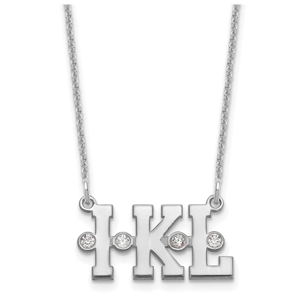 14K White Gold Triple Initial with Diamonds Necklace