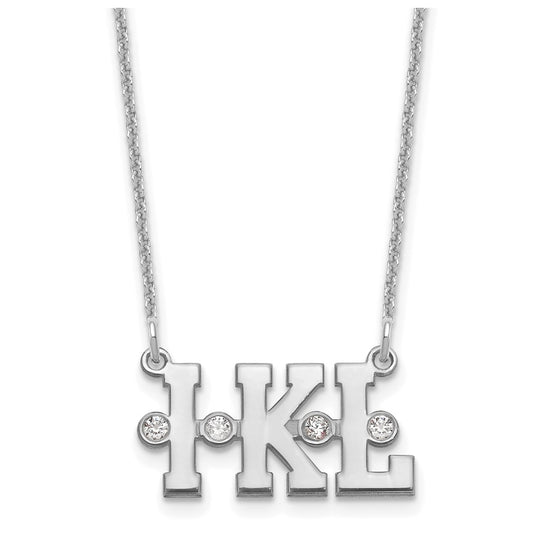 14K White Gold Triple Initial with Diamonds Necklace