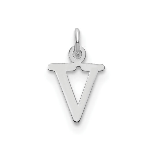 10K White Gold Cutout Letter V Initial Charm