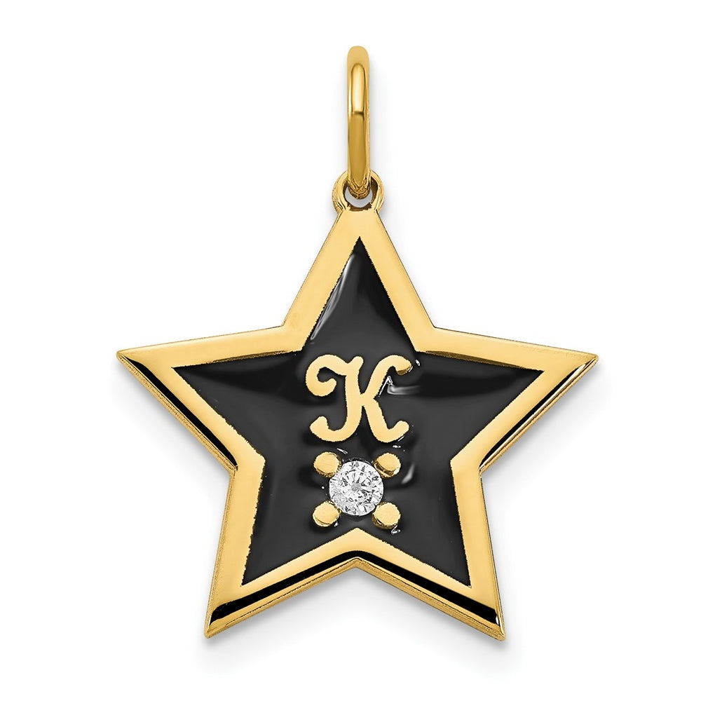 Sterling Silver Gold Plated Initial Enameled Star with Diamond Charm