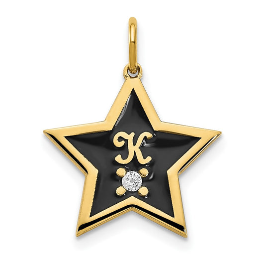 14K Yellow Gold Initial Enameled Star with Diamond Charm