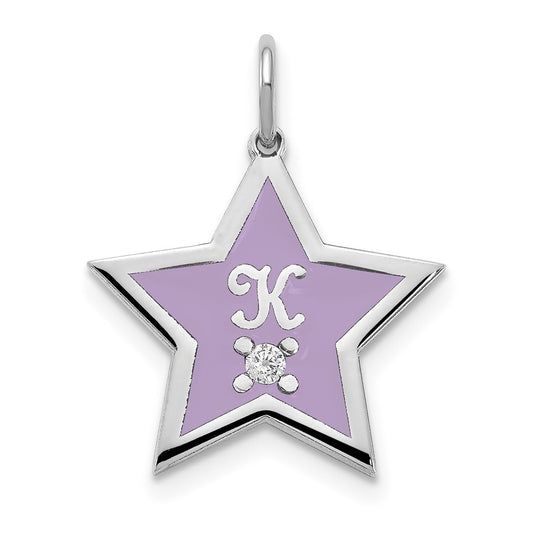 14K White Gold Initial Enameled Star with Diamond Charm