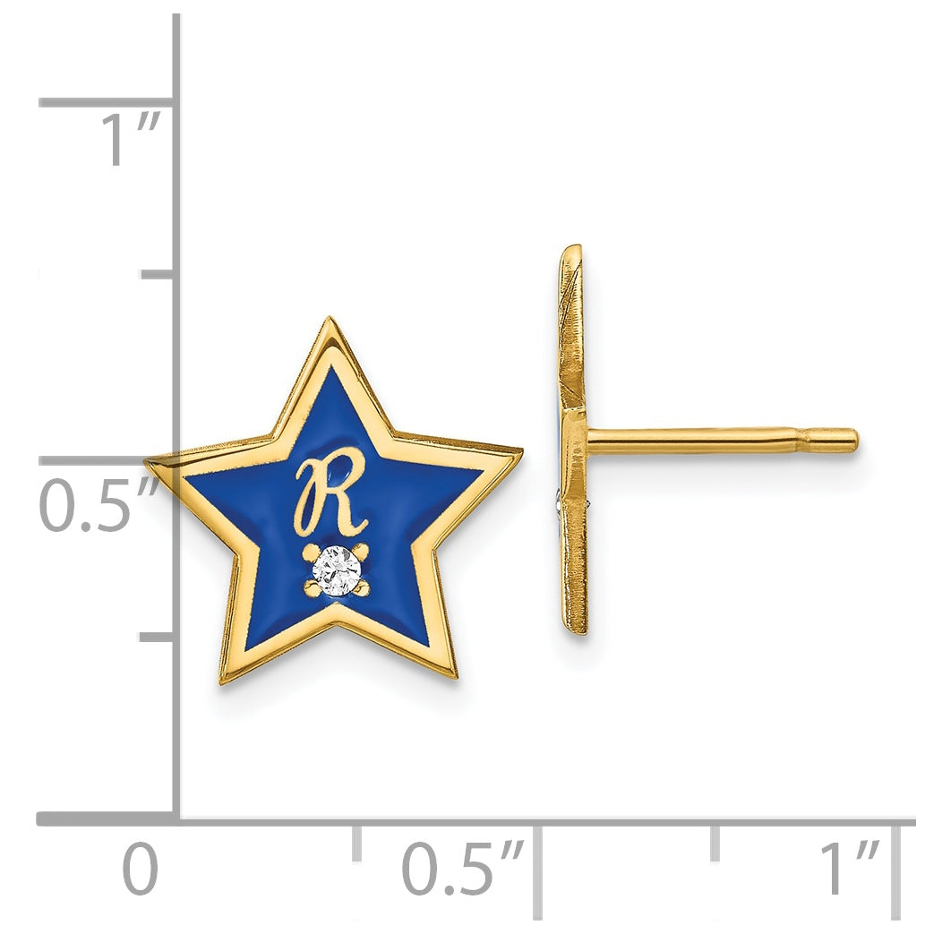 14K Yellow Gold Initial Enameled Star with Diamond Post Earrings