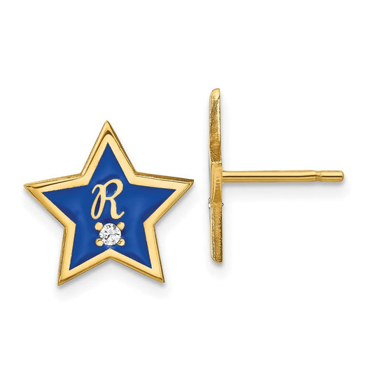 14K Yellow Gold Initial Enameled Star with Diamond Post Earrings