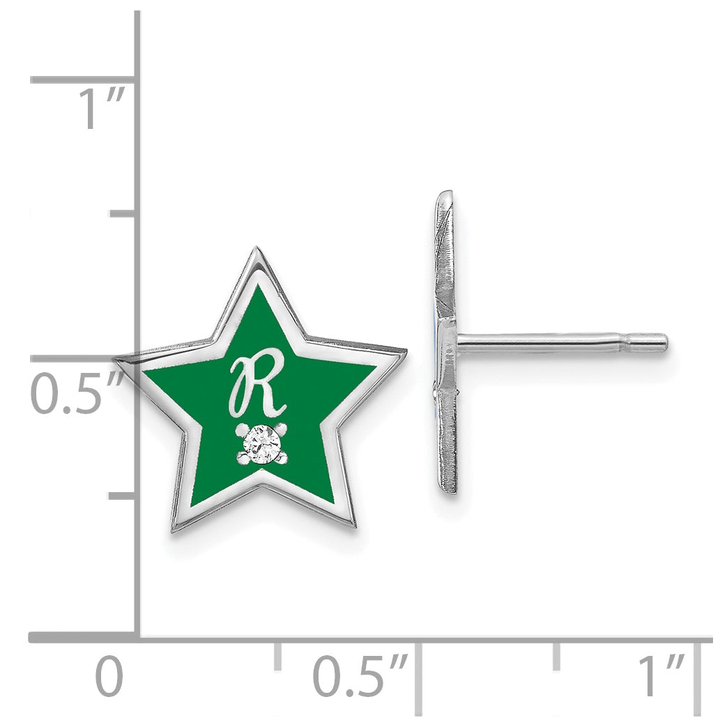 Sterling Silver Rhodium Plated Initial Enameled Star with Diamond Post Earrings