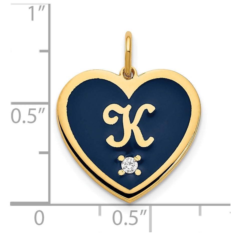 Sterling Silver Gold Plated Monogram Initial Enameled Heart with Diamond Charm
