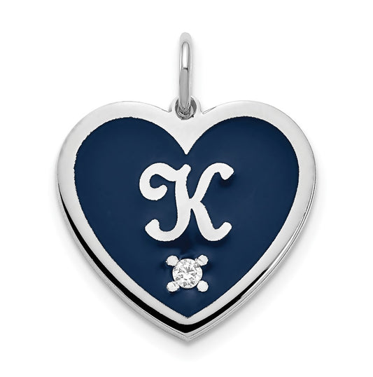 14K White Gold Monogram Initial Enameled Heart with Diamond Charm