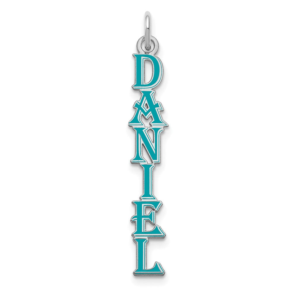 10K White Gold Algerian Font Vertical Name Plate Enameled Charm