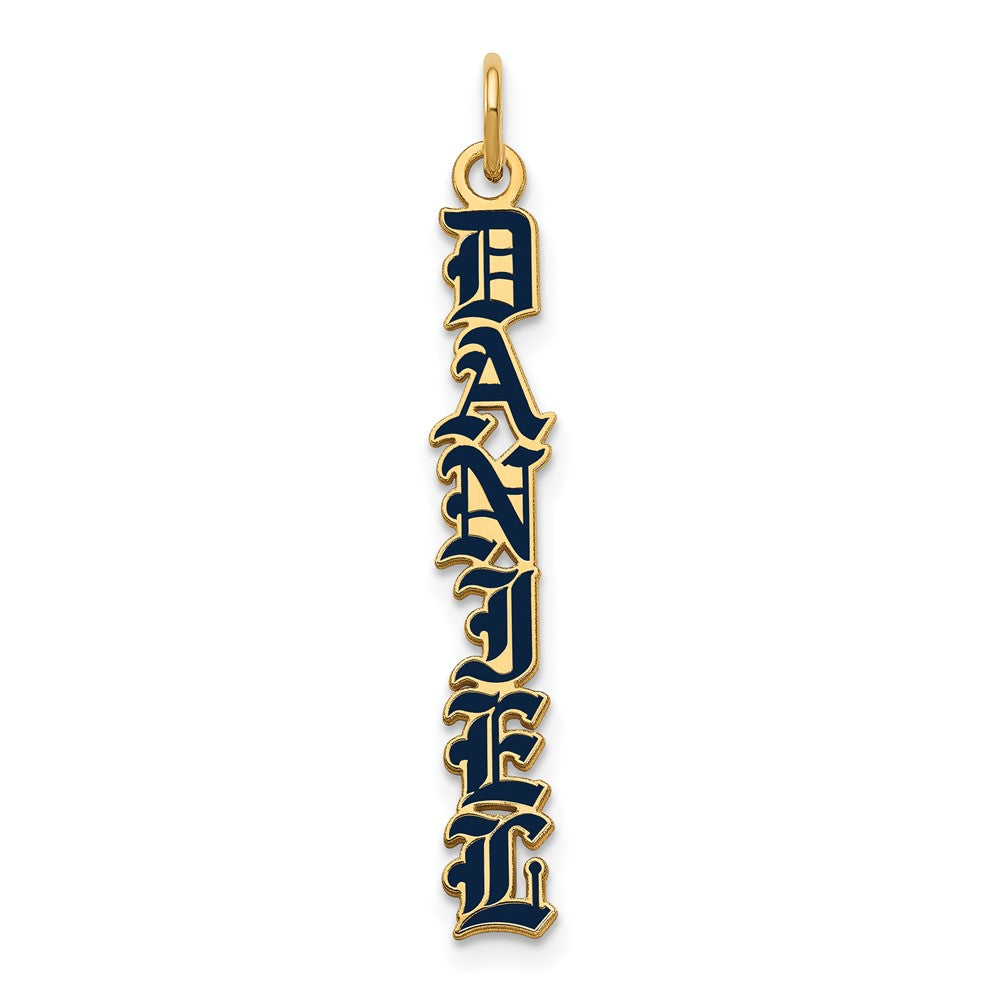 14K Yellow Gold English Towne Font Vertical Name Plate Enameled Charm
