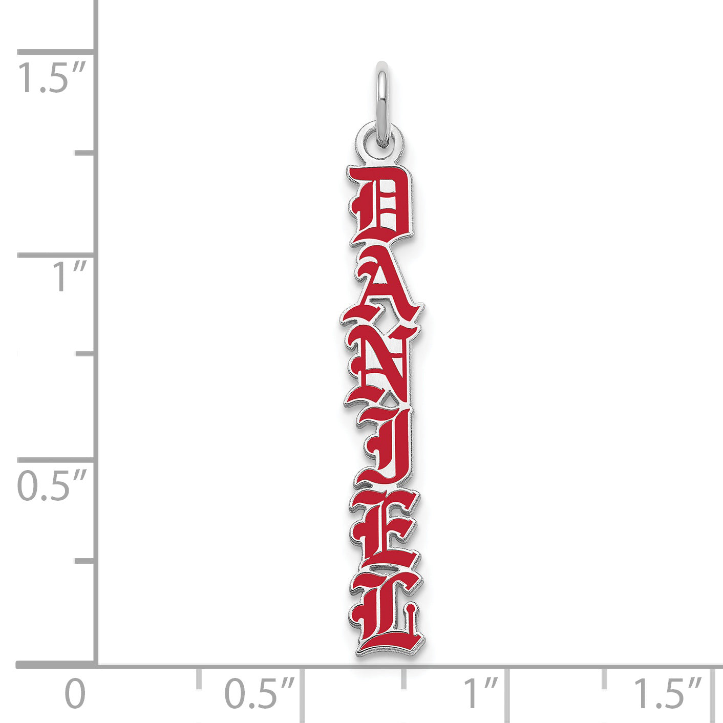 10K White Gold English Towne Font Vertical Name Plate Enameled Charm
