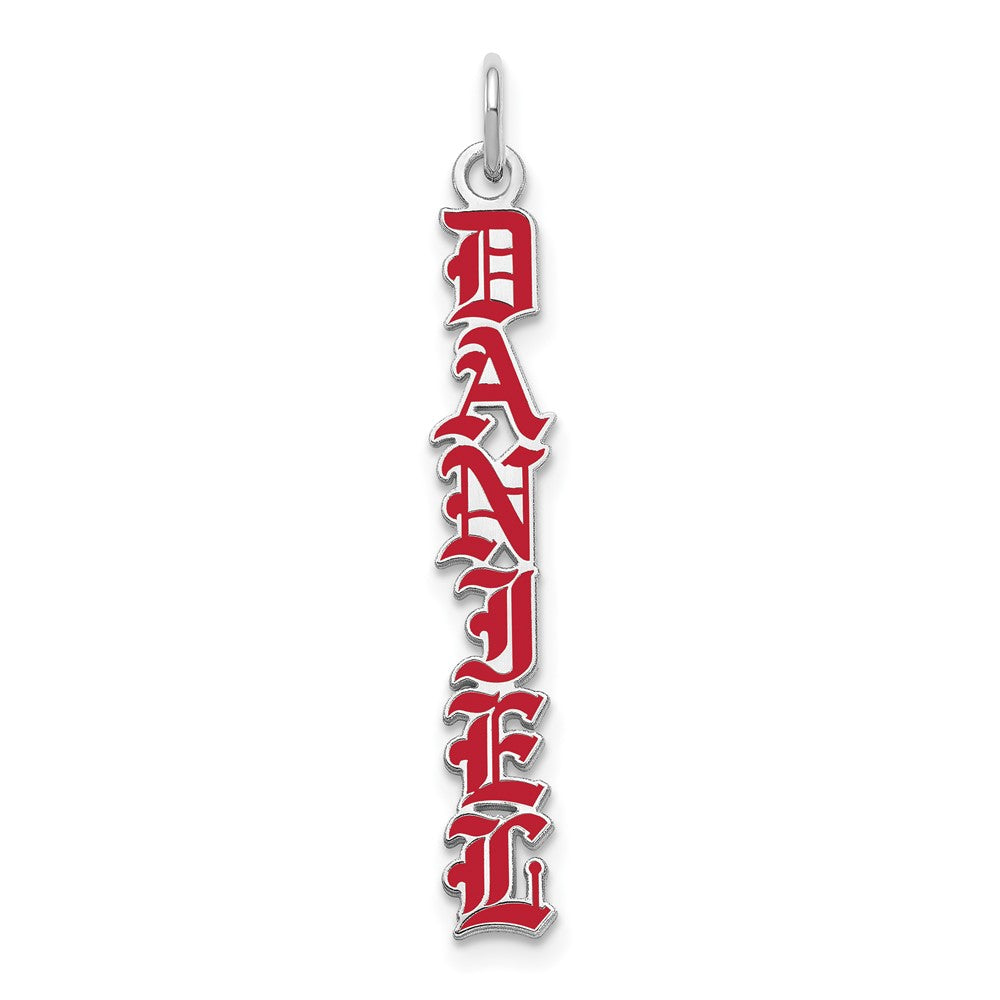 10K White Gold English Towne Font Vertical Name Plate Enameled Charm