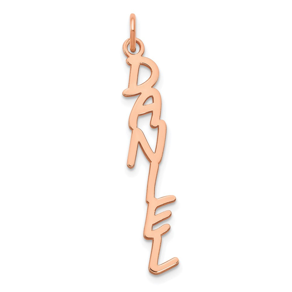 Sterling Silver Rose Gold plated MV Boli Font Vertical Name Plate Charm