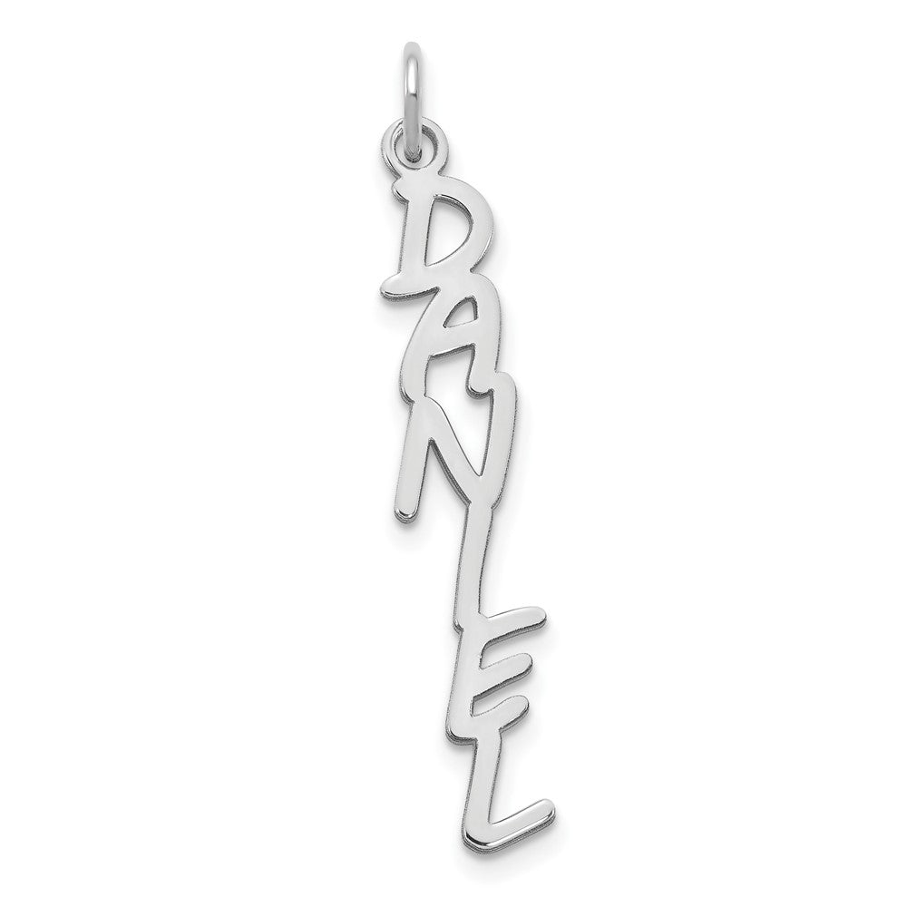 Sterling Silver Rhodium plated MV Boli Font Vertical Name Plate Charm
