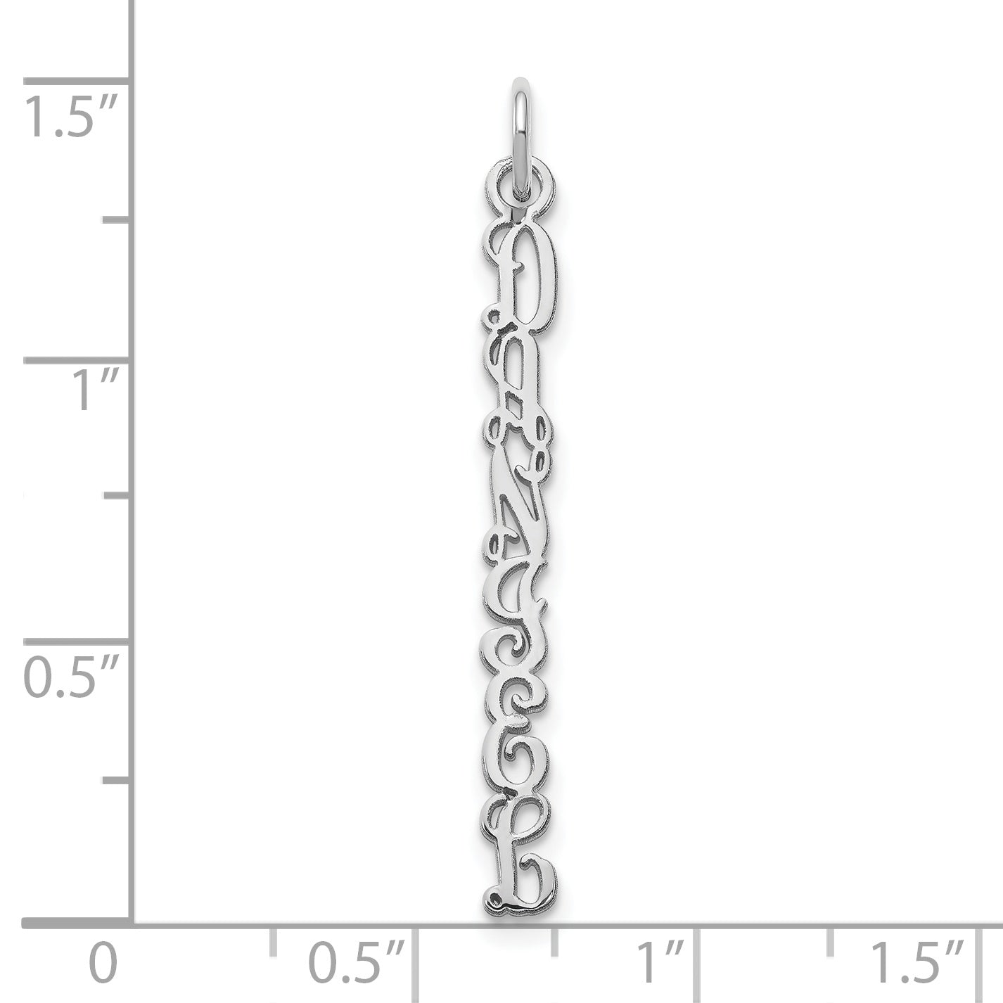 Sterling Silver Rhodium plated QG Vine Font Vertical Name Plate Charm