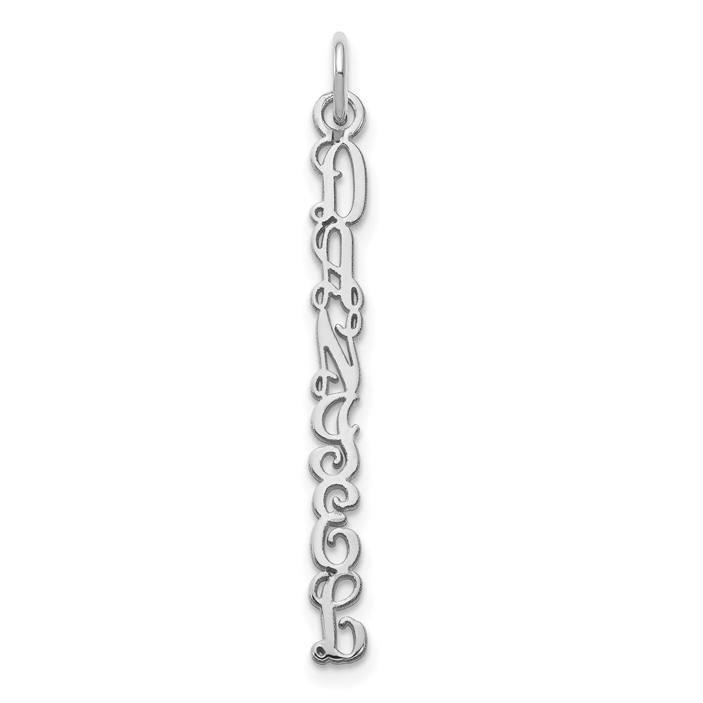 Sterling Silver Rhodium plated QG Vine Font Vertical Name Plate Charm