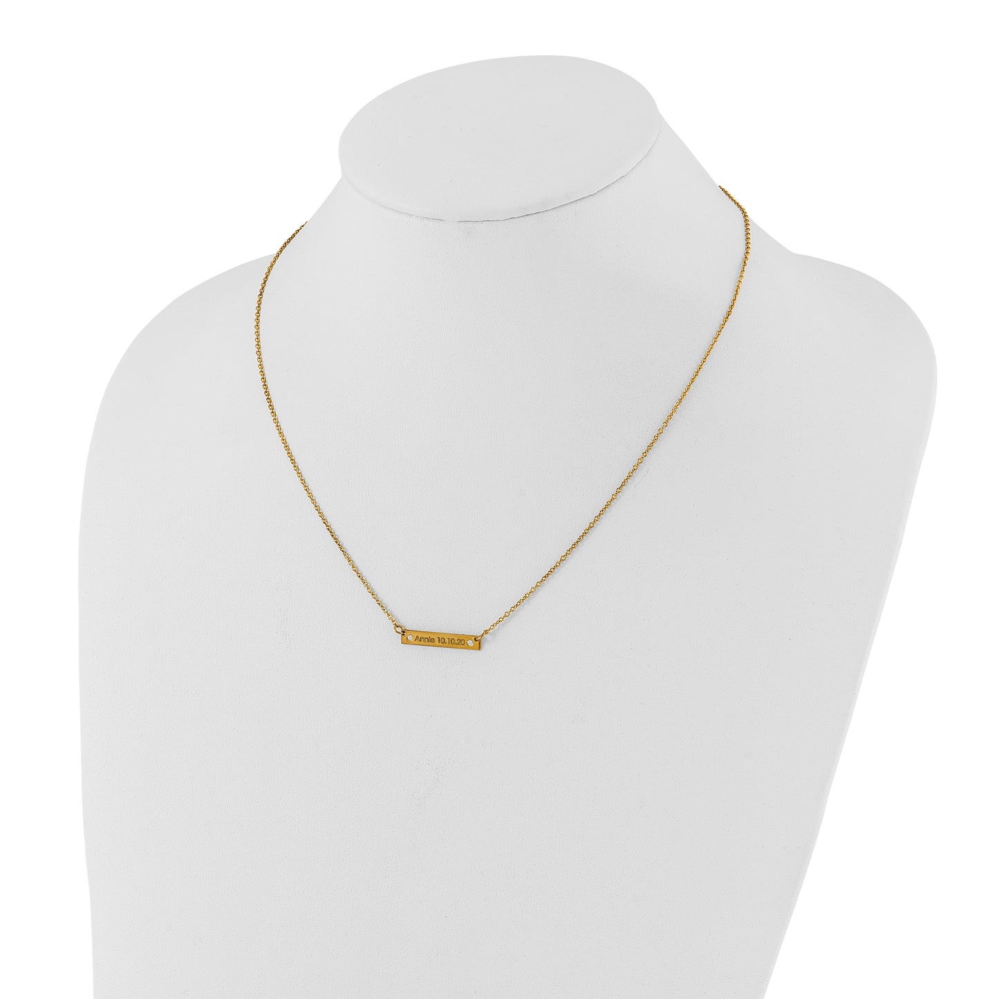 Sterling Silver Gold plated Brushed 1 Station with Diamond Necklace