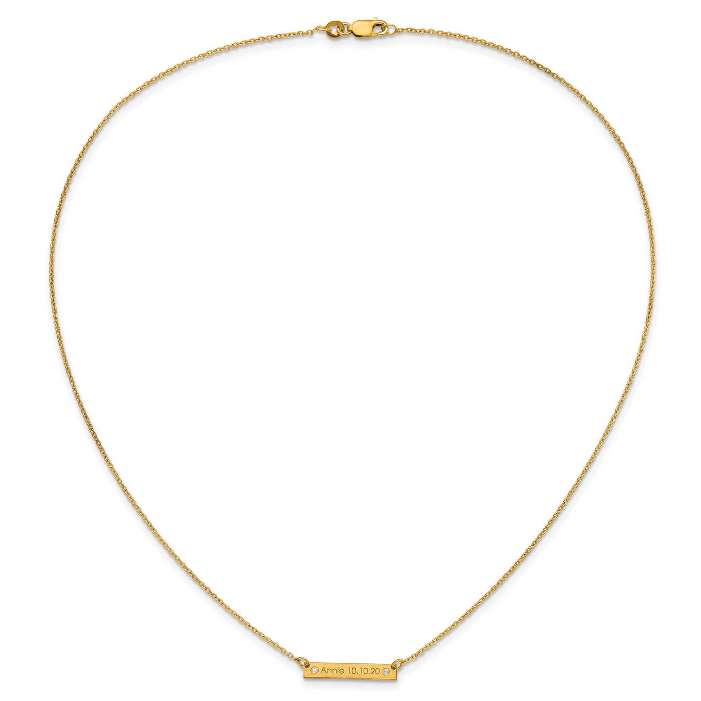 Sterling Silver Gold plated Brushed 1 Station with Diamond Necklace