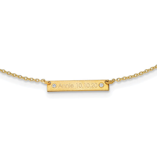 14K Yellow Gold Brushed 1 Station with Diamond Necklace