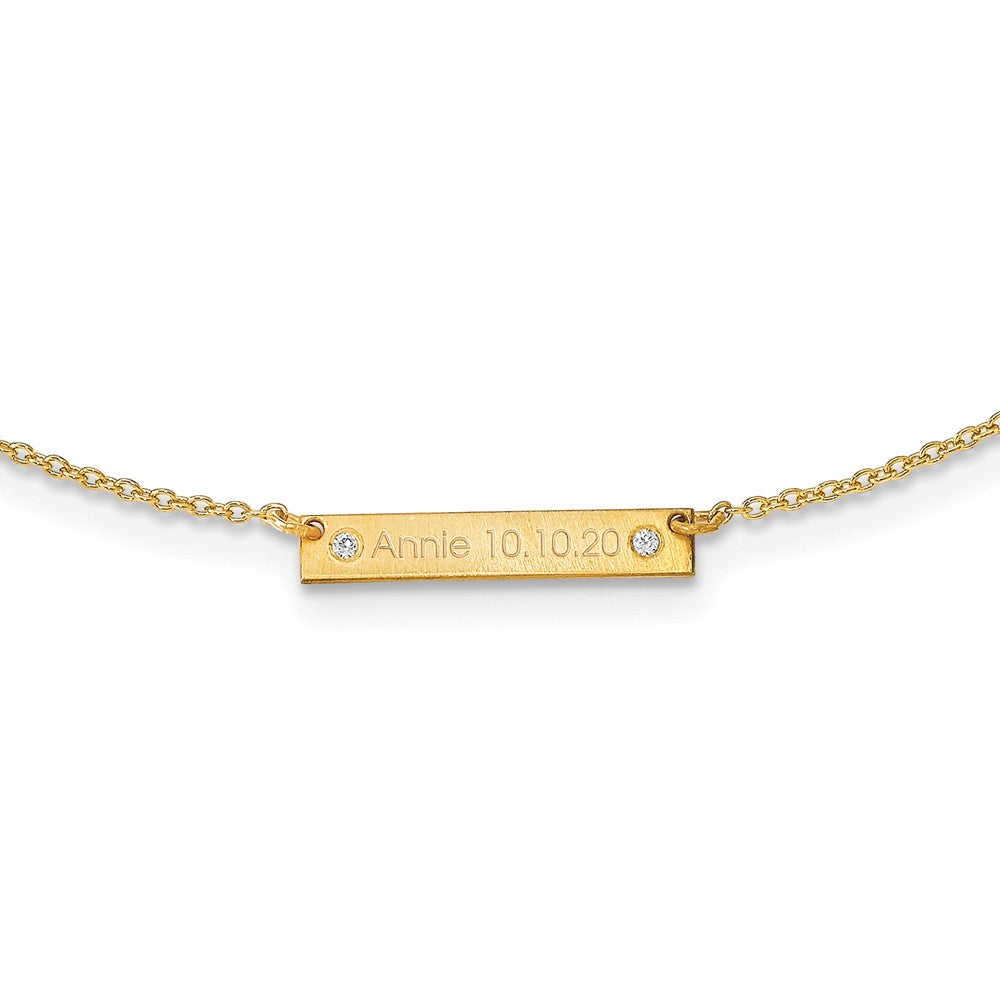 Sterling Silver Gold plated Brushed 1 Station with Diamond Necklace
