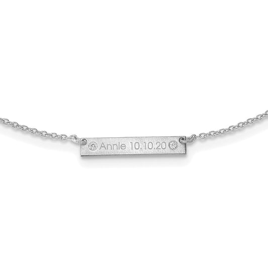Sterling Silver Rhodium plated Brushed 1 Station with Diamond Necklace