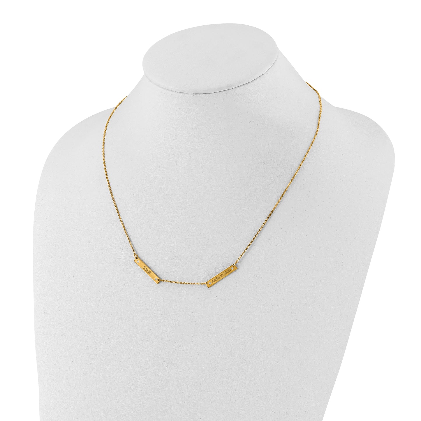 Sterling Silver Gold plated Brushed 2 Station with Diamond Necklace