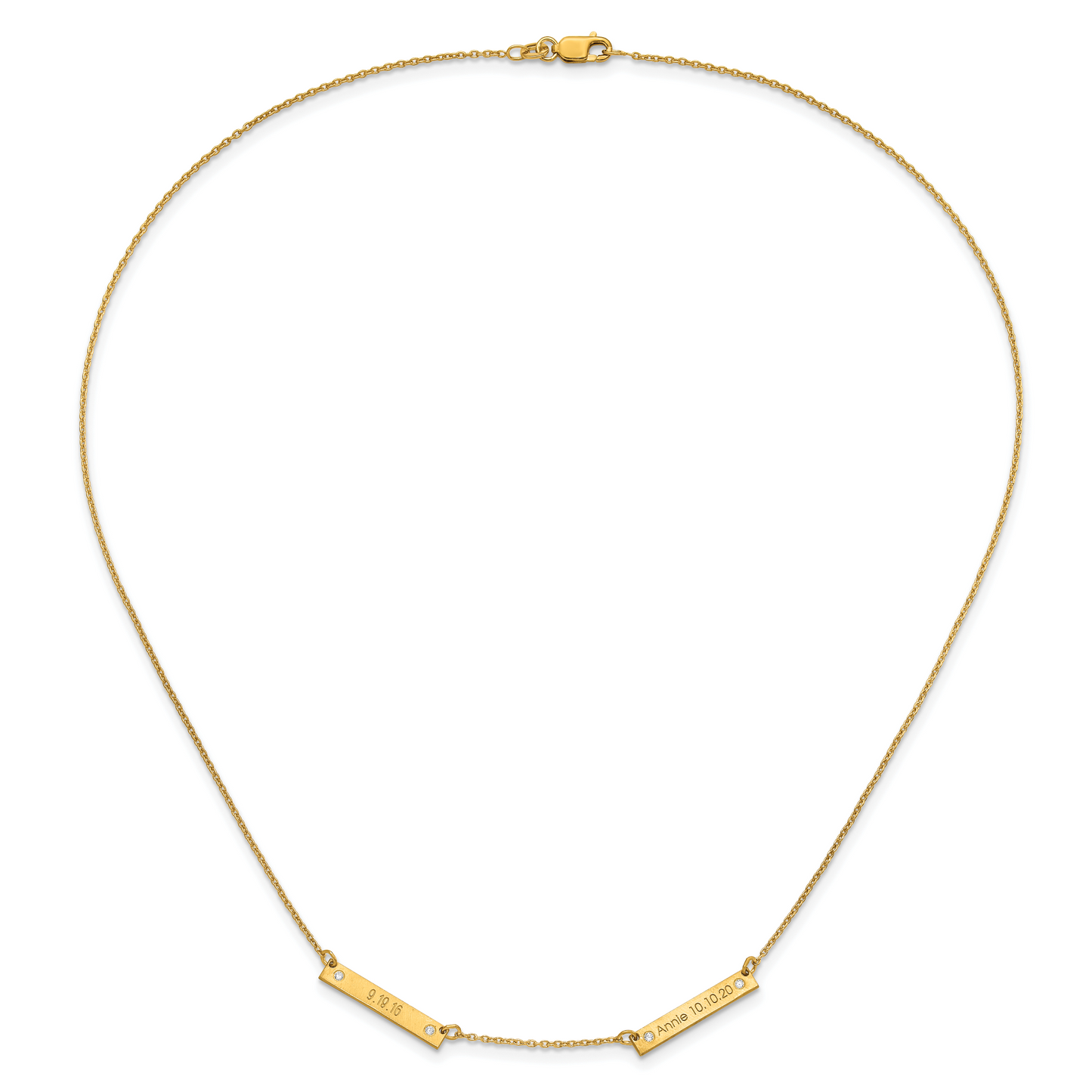 14K Yellow Gold Brushed 2 Station with Diamond Necklace
