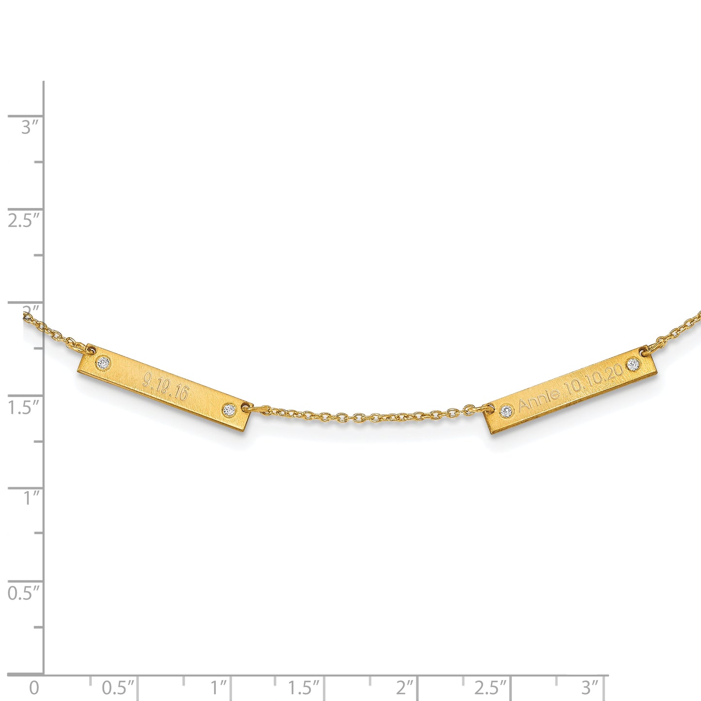 Sterling Silver Gold plated Brushed 2 Station with Diamond Necklace