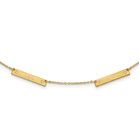 Sterling Silver Gold plated Brushed 2 Station with Diamond Necklace