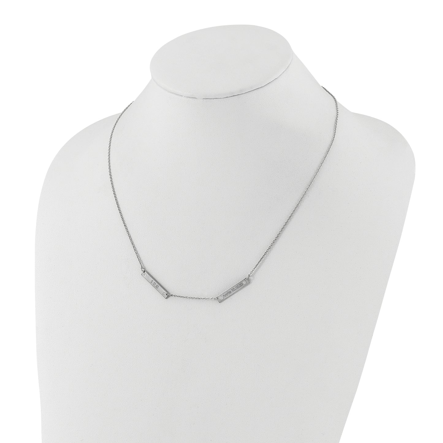 Sterling Silver Rhodium plated Brushed 2 Station with Diamond Necklace