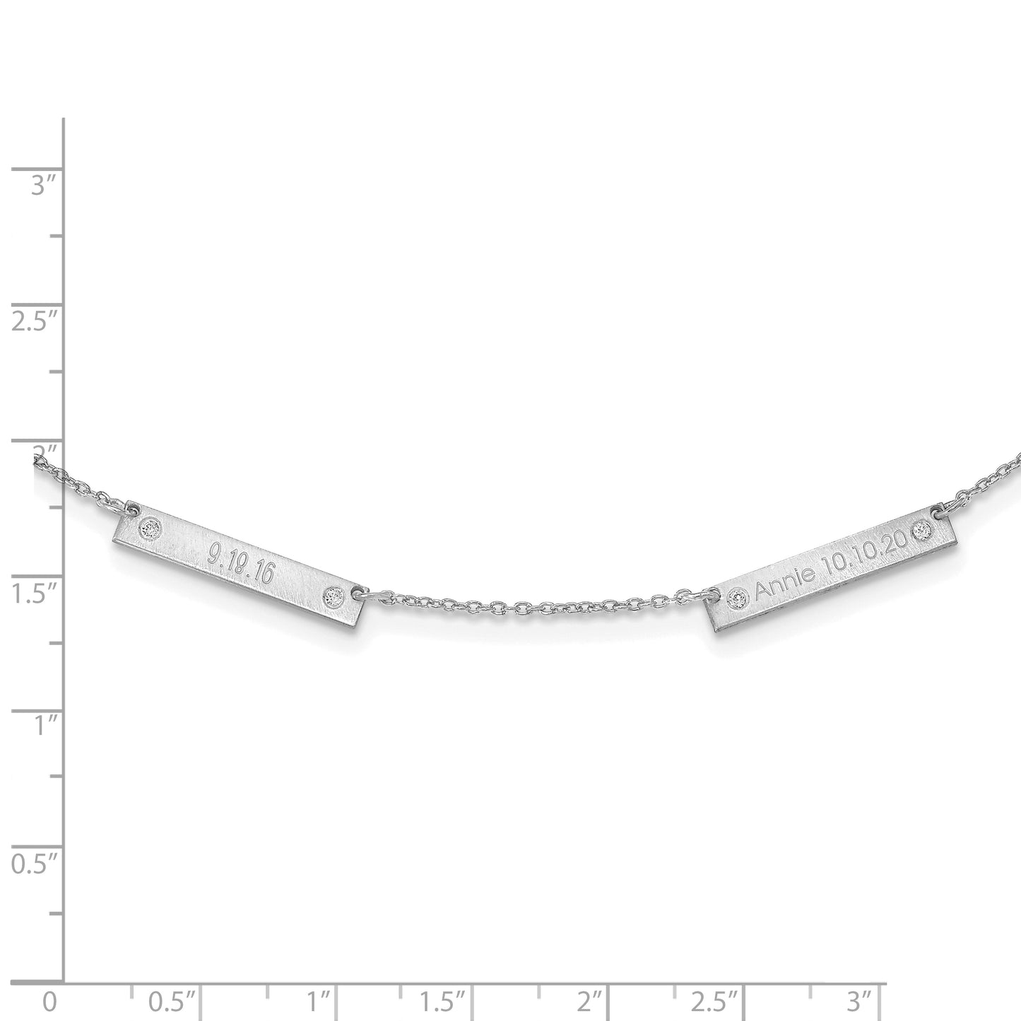 Sterling Silver Rhodium plated Brushed 2 Station with Diamond Necklace